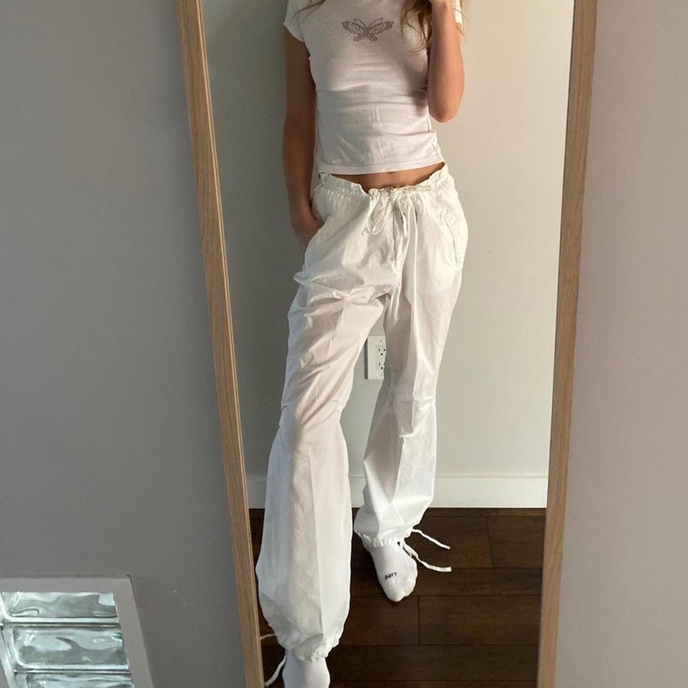 Y2k white cotton cargos with drawstring waist and ankles